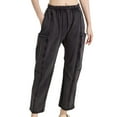 thumbnail image 2 of Pantalones deportivos para mujer, cintura elástica, bolsillos grandes, diseño de línea dividida, pantalones deportivos casuales de moda, negro S, 2 of 5