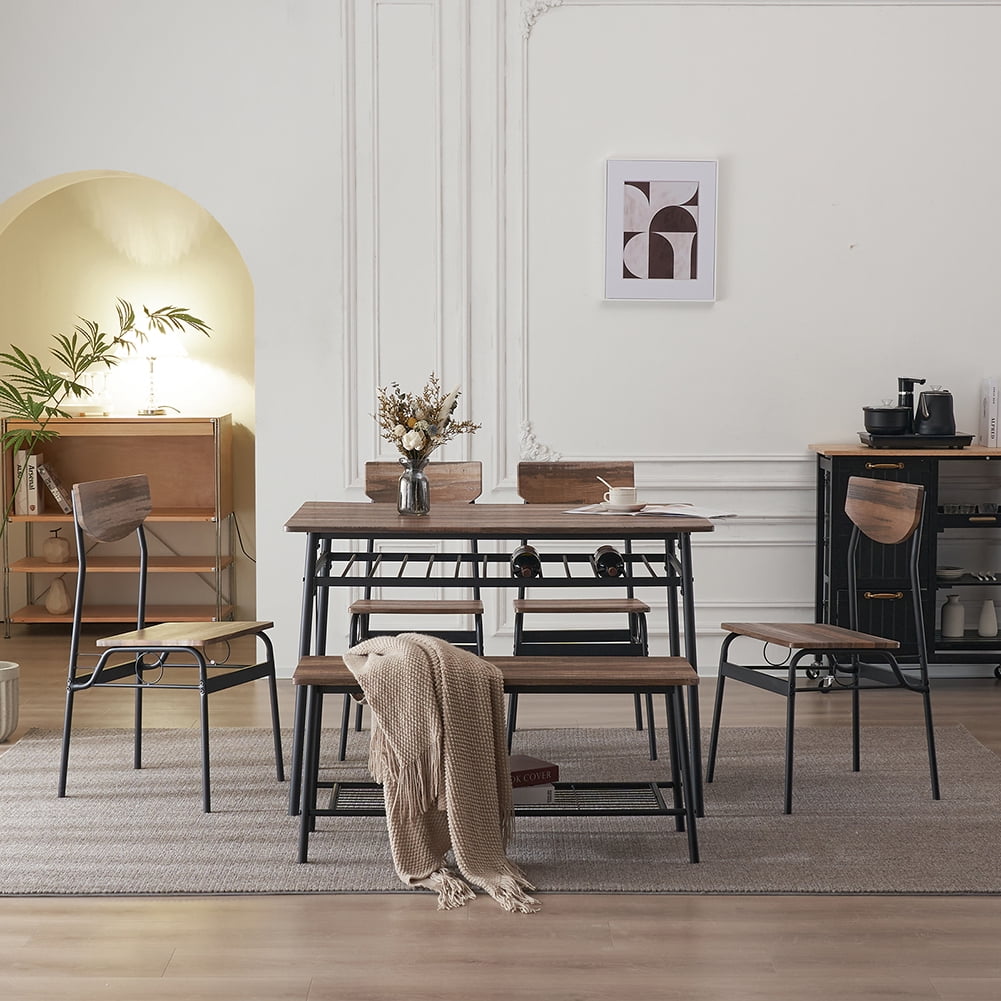 Kepooman 6 Piece Dining Set, Dining Table Set Include Table, Bench & 4 Chairs, Kitchen Table Set for 6 Persons, Natural Kepooman 6 Piece Dining Set, Dining Table Set Include Table, Bench & 4 Chairs, Kitchen Table Set for 6 Persons, Natural