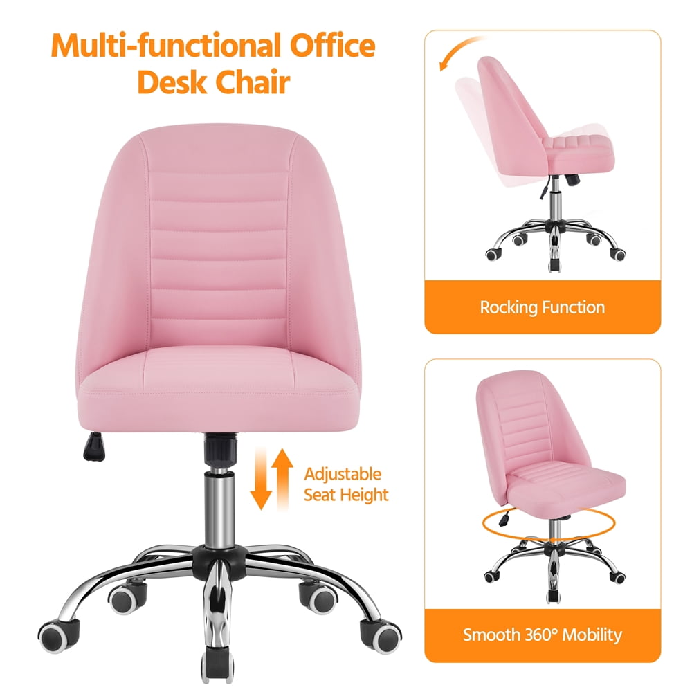 Yaheetech Faux Leather Mid Back Desk Chair with Wheels for Home Office, Pink