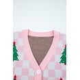 thumbnail image 3 of I AM A FASHION JUNKY Pink Checkered Christmas Tree Pattern Button V Neck Cardigan Sweater (Pink, XL, 52%Viscose+26%Polyester+22%Polyamide), 3 of 15