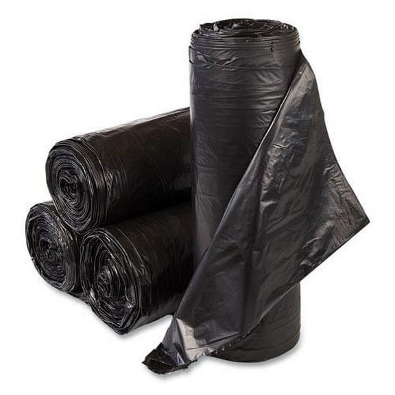 Inteplast High-Density Commercial Can Liners, 33 gal, 22 mic, 33" x 40", Black, Interleaved Roll, 25 Bags/Roll, 10 Rolls/Carton