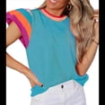 thumbnail image 3 of Suéter Ligero de Punto Holgado con Cuello Redondo Informal de Corta de Verano para Mujer. Azul Pavo Real S, 3 of 7