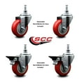 thumbnail image 2 of 3.5 Inch Red Polyurethane 10MM Threaded Stem Caster Set 2 Brakes SCC, 2 of 2
