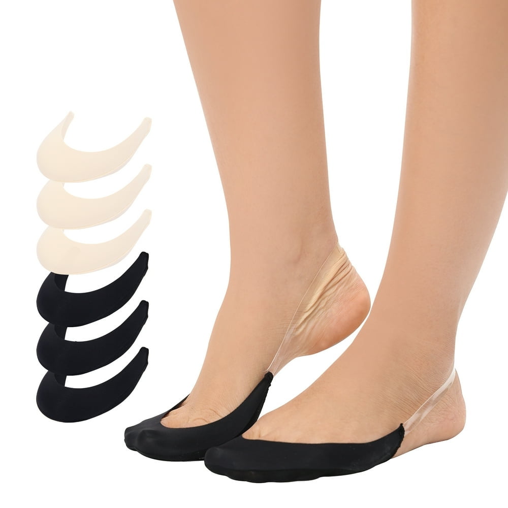 CHOK 6 Pairs Toe Topper Socks with Sling Back Show Half Socks Non Skid Low Cut Liner Socks for Heels