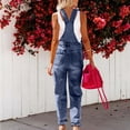 thumbnail image 5 of SAWOBUUN Women Ripped Denim Bib Overalls Casual Loose Fit Adjustable Strap Jeans Pants Jumpsuits, 5 of 8