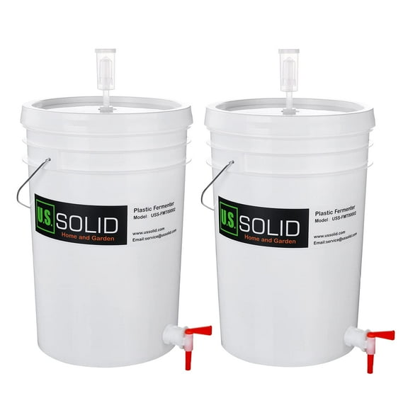 U.S. Solid 2-Pack Plastic Fermenter Fermenting Bucket with Spigot and Airlock, 6.5 Gallon