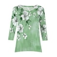 thumbnail image 6 of Stamzod 3/4 Sleeve Tops for Women Fashion Floral Printed Crewneck Pullover Top Casual Loose Summer Blouses for Women 2025 Green B XL, 6 of 7
