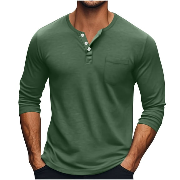 SHTXOZHI Men's Henley Shirts Long Sleeve Button Down Tops Solid Color Work Tees Lightweight Casual Sport Basic T-Shirts