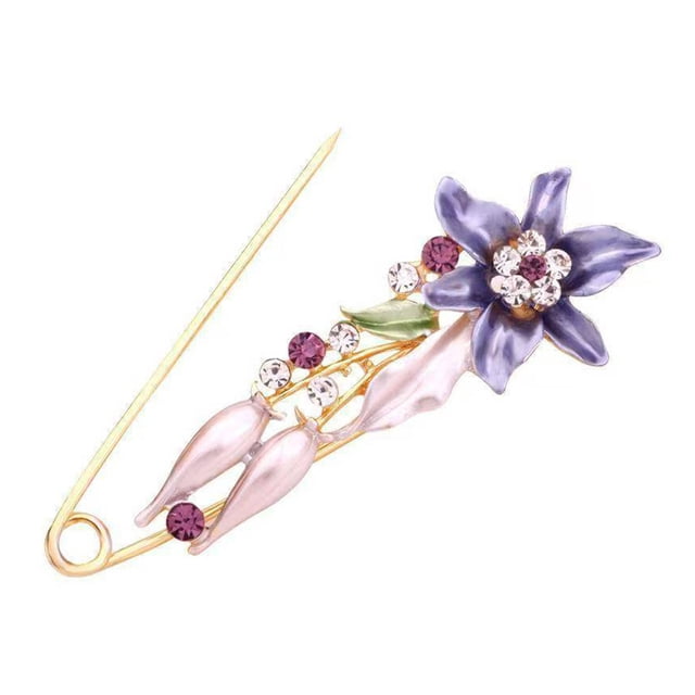 Brooch Pin 3D Flower Decor Scarf Pin with Rhinestone Inlay Thick Stable Lock Anti-exposure Suits Coats Sweaters Pin
