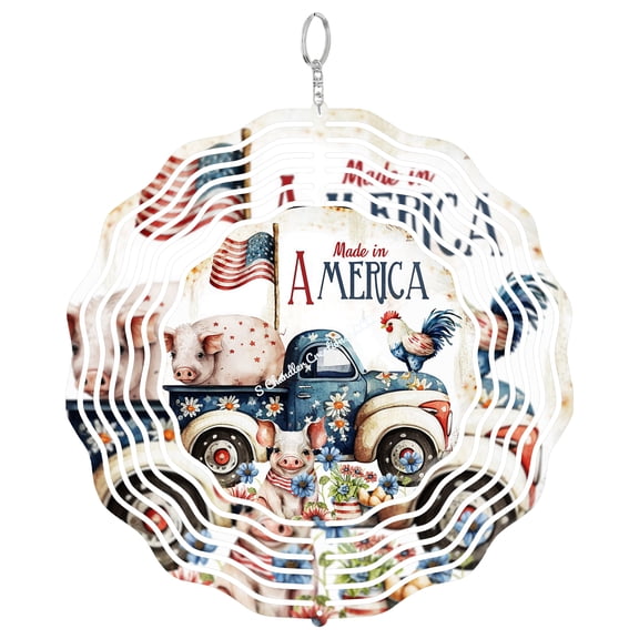 Made In America Farm Animals 3D Wind Spinner, Stainless Steel Decor, Patriotic 4th Of July Gift