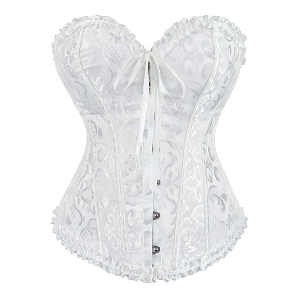 Corsé deshuesado con cordones para mujer, corpiño, lencería, moldeador de cuerpo, corsé de princesa, Blanco