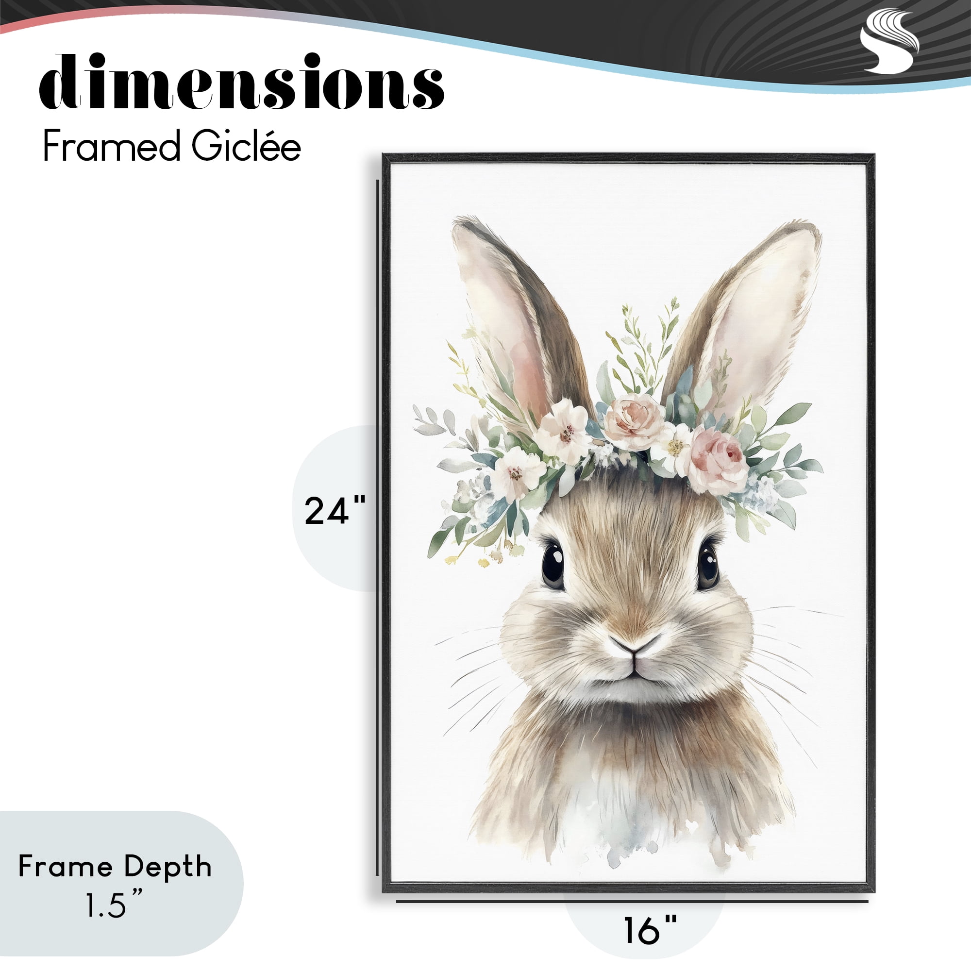 Stupell Industries Flower Adorned Baby Rabbit Black Framed Giclee Art, design by Creative Studio