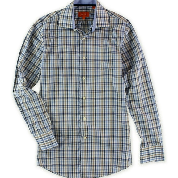Tallia Mens Plaid Ls Button Up Shirt, Blue, X-Small