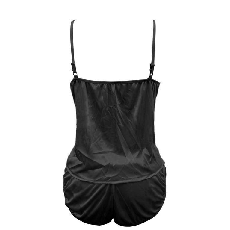 Cheibear Women's Pajama Party Satin Silky Summer Camisole Cami Pants Sets  Black Small : Target