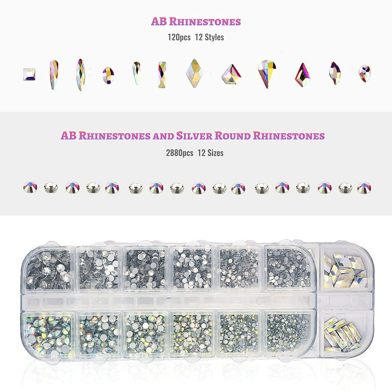 JESOT Nail Gems, 5500PCS Rhinestones for Nails Colorful Nail Rhinestones Kit  with Rhinestone Picker and Tweezers 
