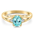 thumbnail image 3 of Gem Stone King 18K Yellow Gold Plated Silver Blue Apatite and White Lab Grown Diamond 3 Stone Engagement Ring for Women | 1.28 Cttw | Oval 8X6MM | Round 2MM | Gemstone Birthstone | Size 6, 3 of 6