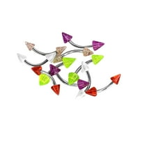 10 Pack of Stainless Steel Curved Eyebrow Rings with Acrylic Spikes 14g