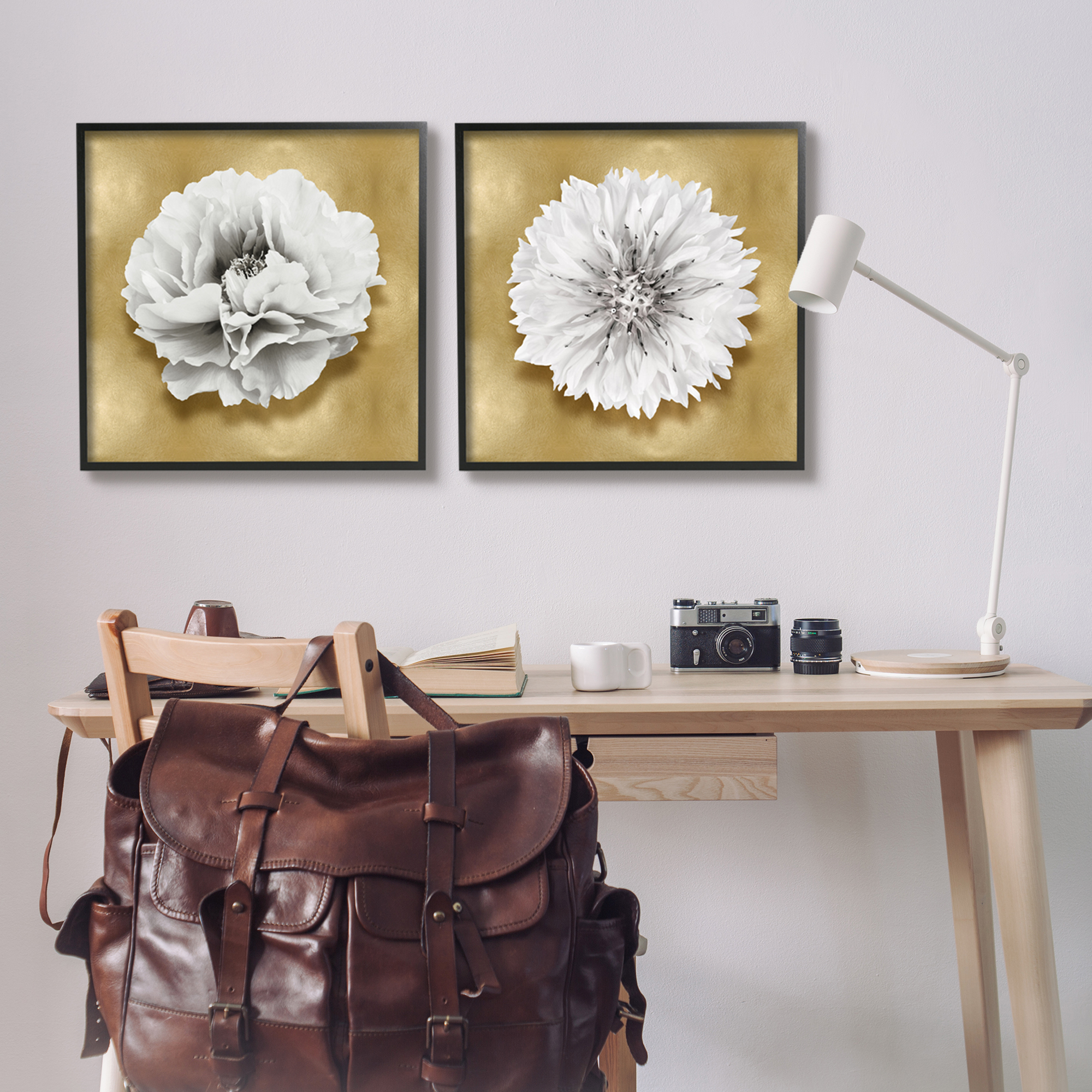 Stupell Industries White on Glam Flowers Botanical & Floral Painting Black Framed Art Print Wall Art, 24 x 24
