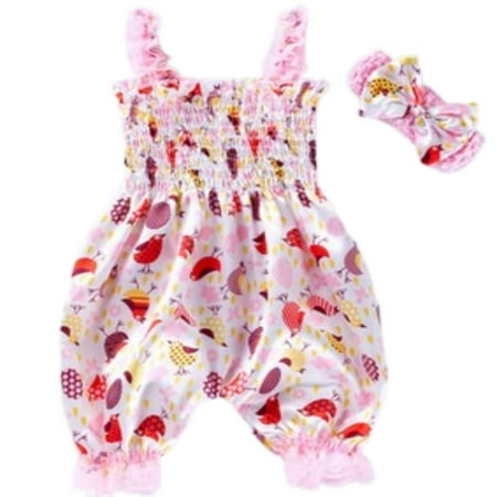 

Douhoow Summer Baby Girls Jumpsuit Easter Clothes Cartoon Print Sling Romper Headwear