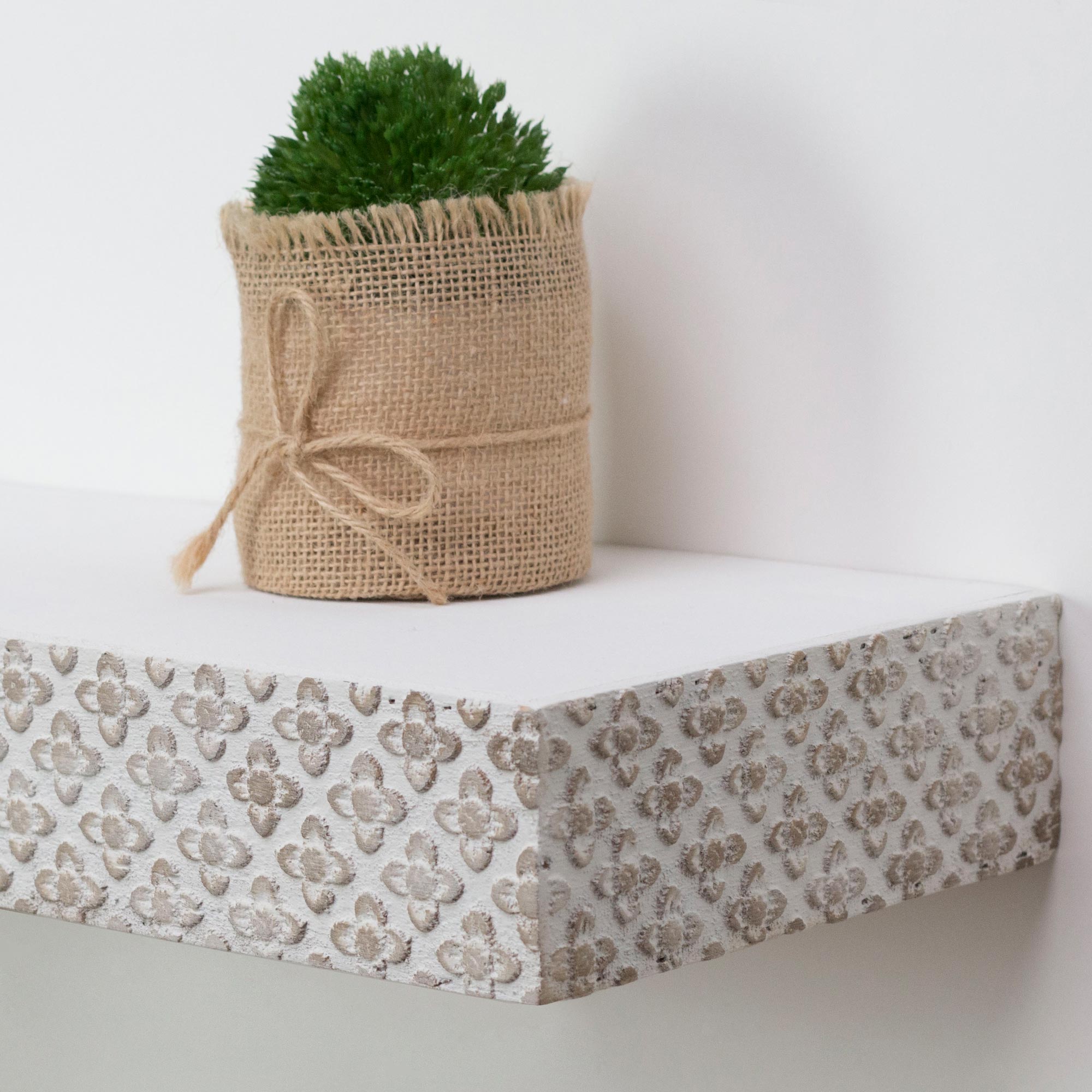 American Art Decor Large Rustic Embossed Wood Decorative Floating Wall Mounted Shelf - White - 36.25" L x 3" H x 8.6" D