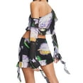 thumbnail image 6 of Biekopu Women Skirt Set, Flower Print Long Sleeve Irregular Crop Top + Low Waist Mini Skirt Clubwear, 6 of 8