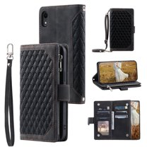 Feishell Crossbody Wallet Case for Apple iPhone XR,Luxury PU Leather Magnetic Buckle Zipper Pocket Card Slots Shockproof Flip Stand Phone Cover with Hand Strap & Shoulder Strap,Black