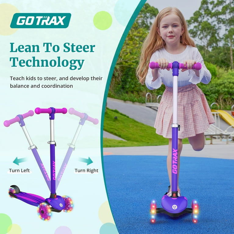 Girls Scooter Gotrax KS1 Kids Kick Scooter - 3-Wheel LED Light-Up Scooter, Adjustable Handlebar, Ages 2-8 Years | Lean-to-Steer & Wide Anti-Slip Deck 3 Wheel Scooters For Kids 2-5-836519