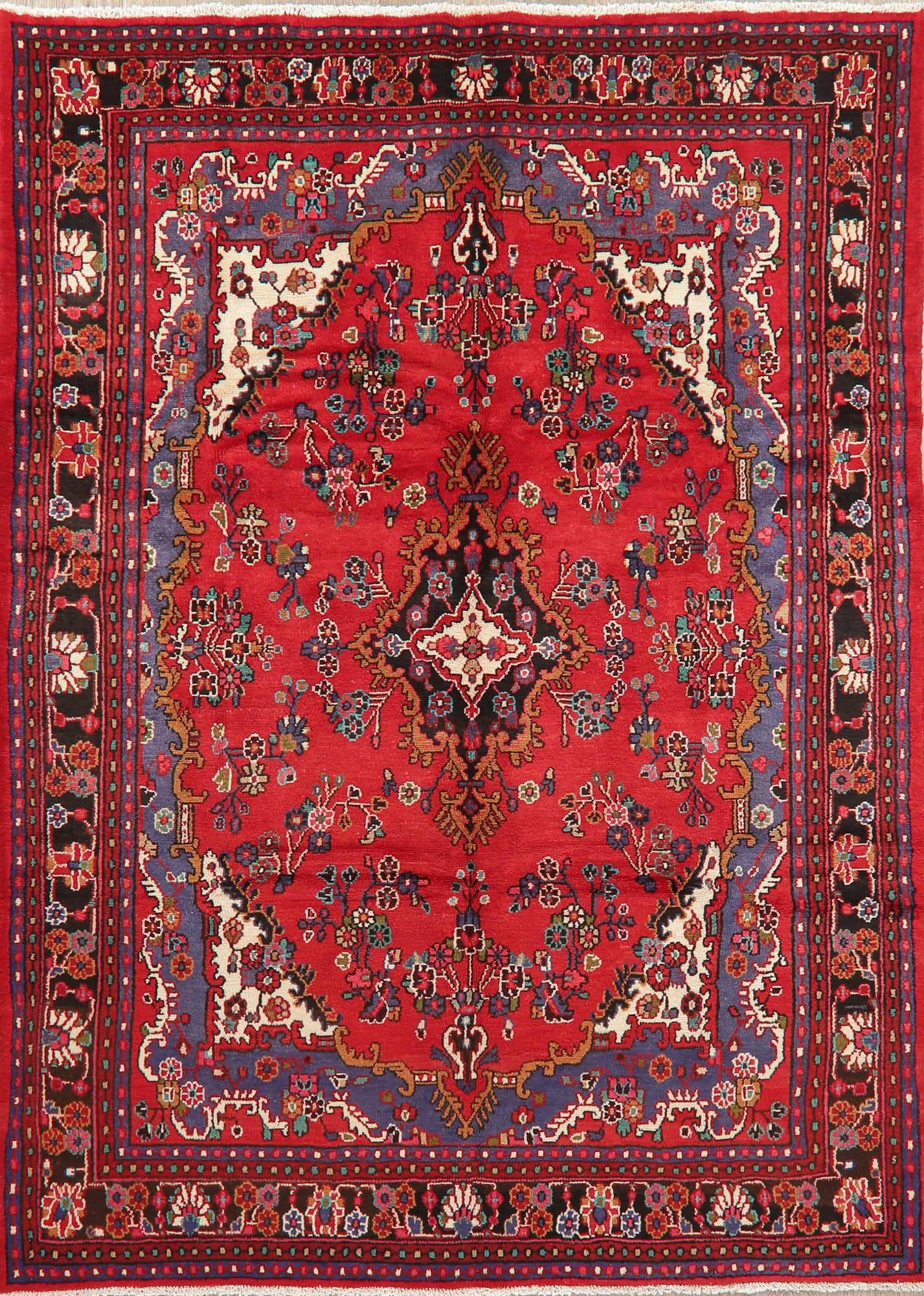 BLACK FRIDAY DEAL Floral Red Hamedan Oriental Wool Hand-Knotted Area Rug Room Size Carpet 7x10 ...