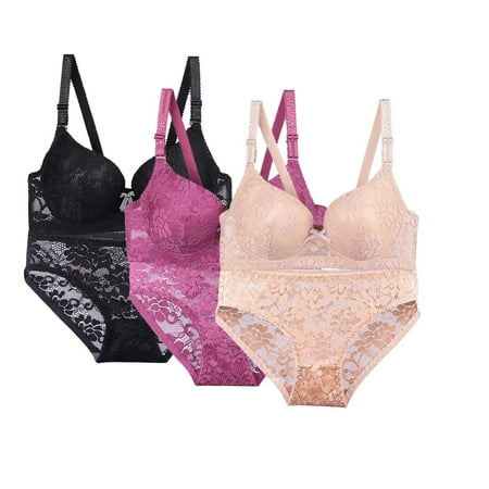 Audhol Bra and Panty Sets for Women High Support Bras for Women Adjustable Strap Full Coverage Up Bras Comfortable No Underwire Wireless Bras Lace Bra and Panty Set Bronze 38