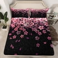 thumbnail image 2 of Homewish Cute Cartoon Sakura Twin Sheet Sets,Japanese Cherry Blossom Twin Fitted Sheet,Pink Black Flat Sheet For Girl,Breathable Home Decor,3 Pieces, 2 of 7