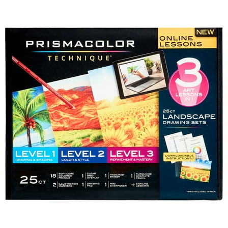 Prismacolor Technique, Art Supplies and Digital Art Lessons, Landscape Drawing Set, 25 Count