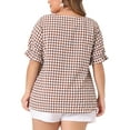 thumbnail image 4 of DARING DIVA Women's Plus Gingham Sweetheart V Neck Puff Short Sleeve Blouse 4X Brown, 4 of 6