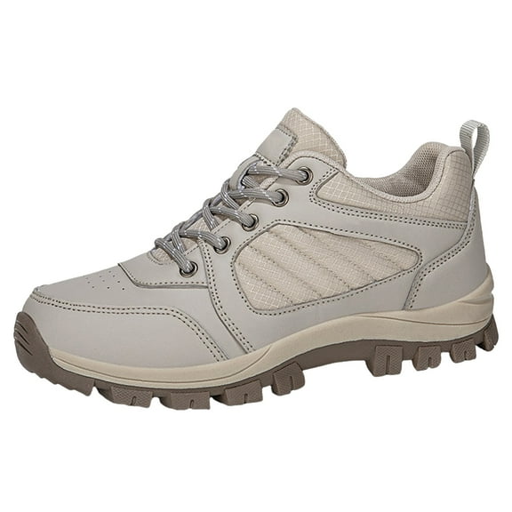 XIMIN Men Women's Hiking Boots Lightweight Breathable Non-Slip Waterproof Casual Low-Top Sneakers for Trailing Trekking Outdoor Leather Walking Shoes (7.5, Beige)