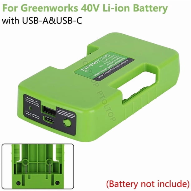 Soporte de Batería Estante de Almacenamiento Hebilla de Cinturón para Makita/Ryobi/Greenworks Adaptador de Carga Rápida de Batería Li-ion de 40V con Type-C&USB 3.0A