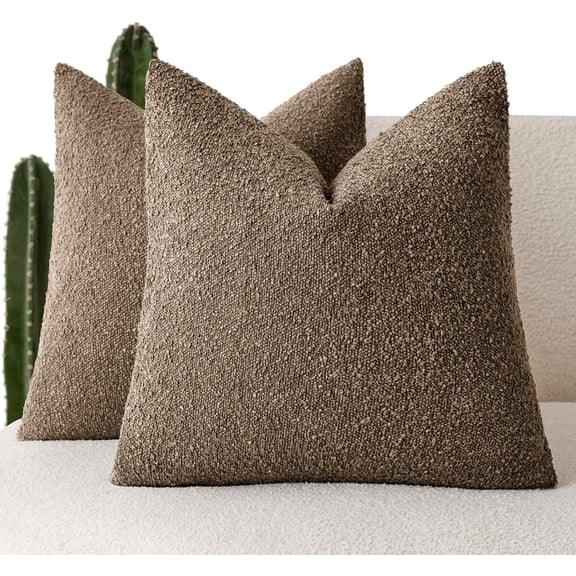 Set of 2 Textured Boucle Pillow Covers, 20x20 Inch, Light Brown Woven Design, Cozy Home Decor​