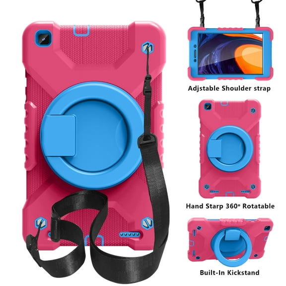 Dteck Case for Samsung Galaxy Tab A 8.0 SM-T290/T295/T297 (2019), Heavy Hybrid Rugged Shockproof Case with Handle Kickstand/Adjustable Shoulder Strap, Rose Blue