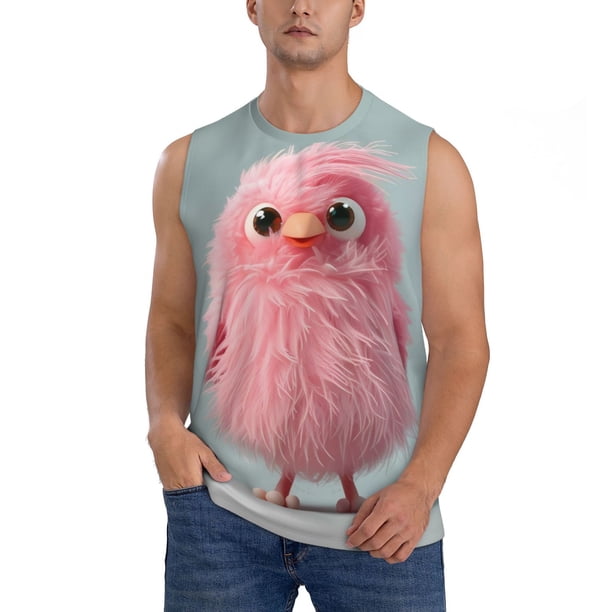 Balery Adorable Pink Fluffy Birds Camisetas sin mangas para hombre, absorbe la humedad y protege contra el mal olor.-X-Large
