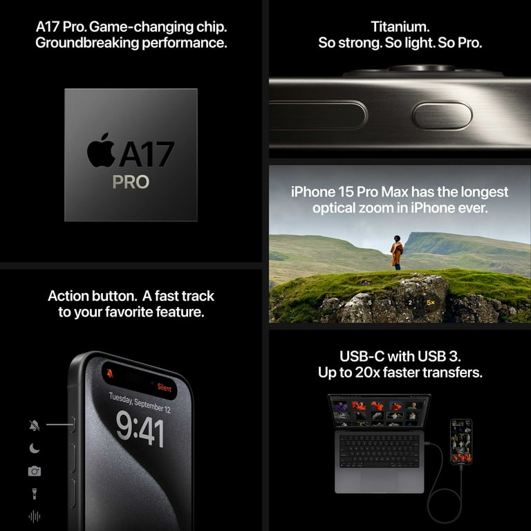 Verizon Apple iPhone 15 Pro Max 256GB Black Titanium - $300 eGift Card  Offer 