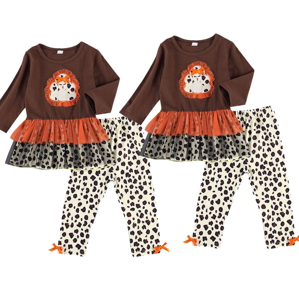 Baby Girls Leopard Print Thanksgiving Day Clothing Set Toddler Kids ...