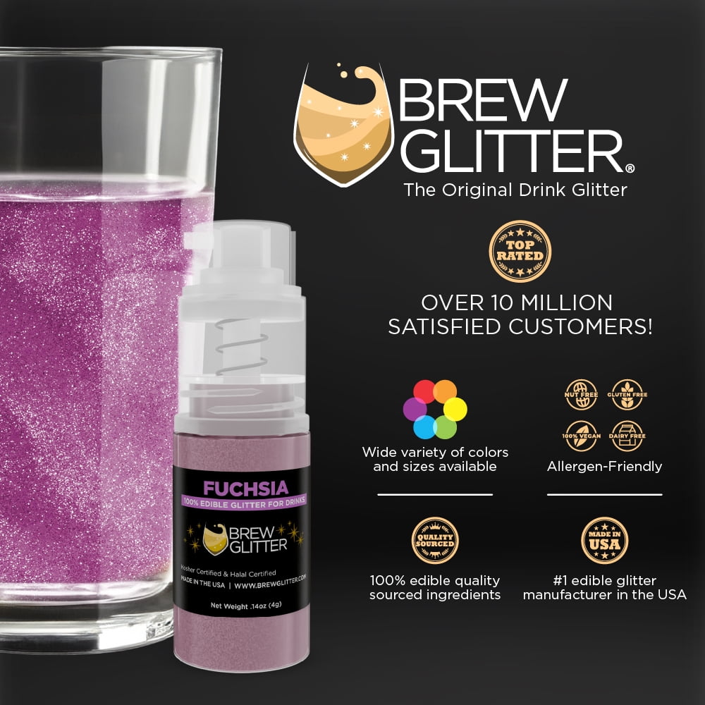 Brew Glitter - Fuchsia Edible Drink Glitter - Bold Sparkle, Beverage-Safe, 25g Spray Pump