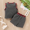 thumbnail image 4 of Newborn Baby Boys Clothes Baby Boys 2PCS Outfits Sleeveless Round Neckline Tops Shorts Set Dark Gray 0-3 Months, 4 of 8