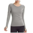 thumbnail image 2 of QUNYINEY Women's T Shirts Workout Gray Long Sleeve Tops Crewneck Pullover Slim Fit Thumbhole Women Classic T-Shirt, 2 of 8