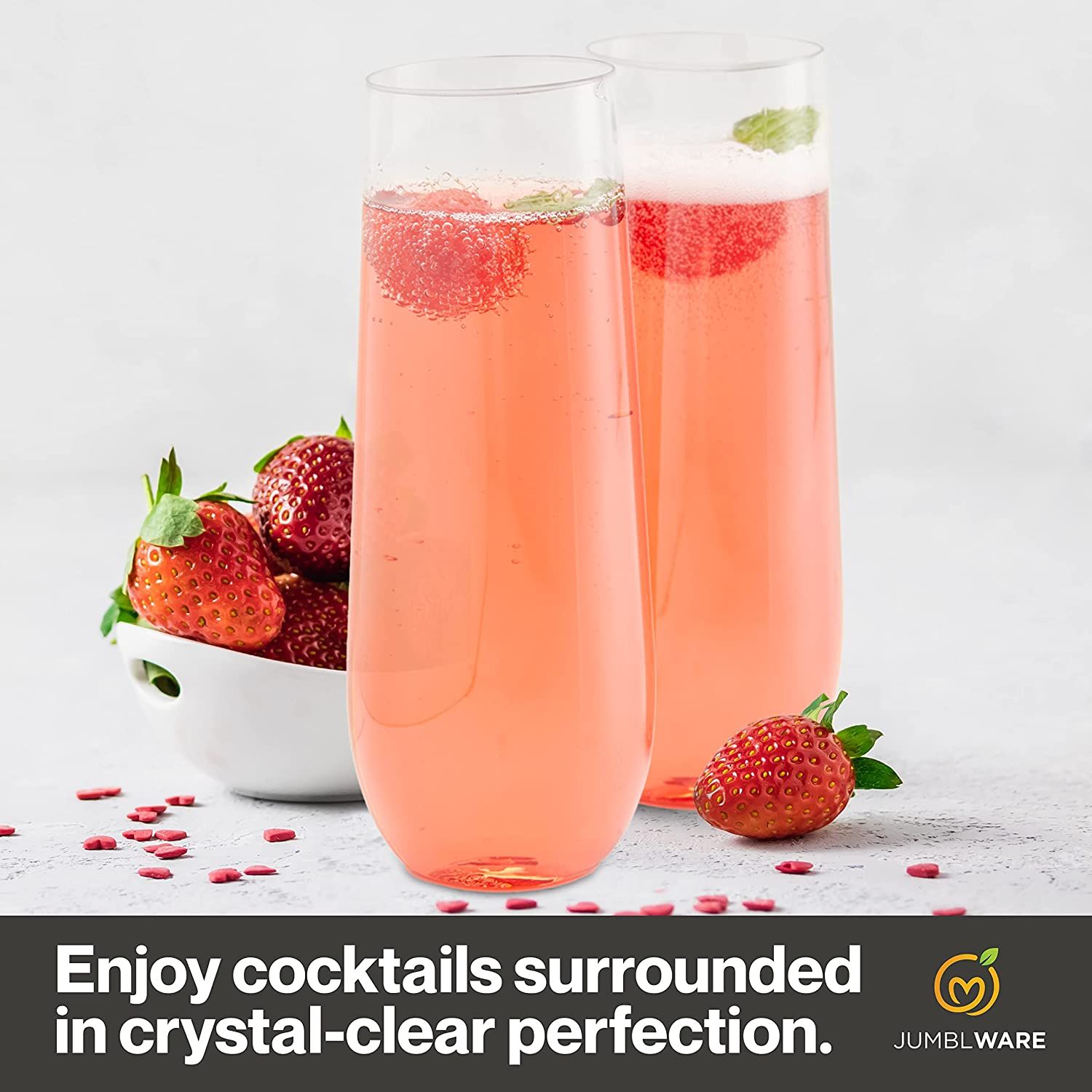 JumblWare 24 Pack Stemless Disposable Plastic Champagne Flutes 9 oz Recyclable Durable