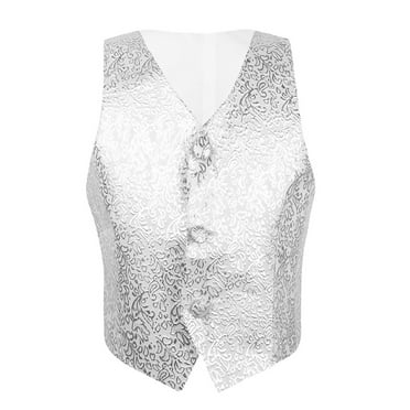 Zaldita Kids Boys Formal Tuxedo Dress Vest Wedding Waistcoat Gentleman Suit Floral Pattern Silver 90