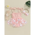 thumbnail image 2 of Bslissey Baby Girls Easter Tie Up Romper Dress Sleeveless Bunny Print Mesh Tulle Skirt Ruched Bodysuit Infant Toddler Summer A-line Dress with Headband 0-24 Months, 2 of 8