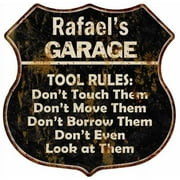 Rafael's Garage Tool Rules Sign Shield Metal Gift 211110003338