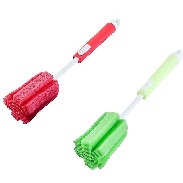 2 cepillos de esponja para botellas, cepillo de limpieza de esponja ajustable, mango largo de plástico, cepillo de taza de limpieza, esponja suave, cepillos de limpieza de espuma p