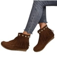 thumbnail image 5 of FRSASU Women's Faux Suede Fringe Ankle Booties Back Zipper Closure Moccasin Toe Low Wedge Heel Short Boots Brown, 5 of 9