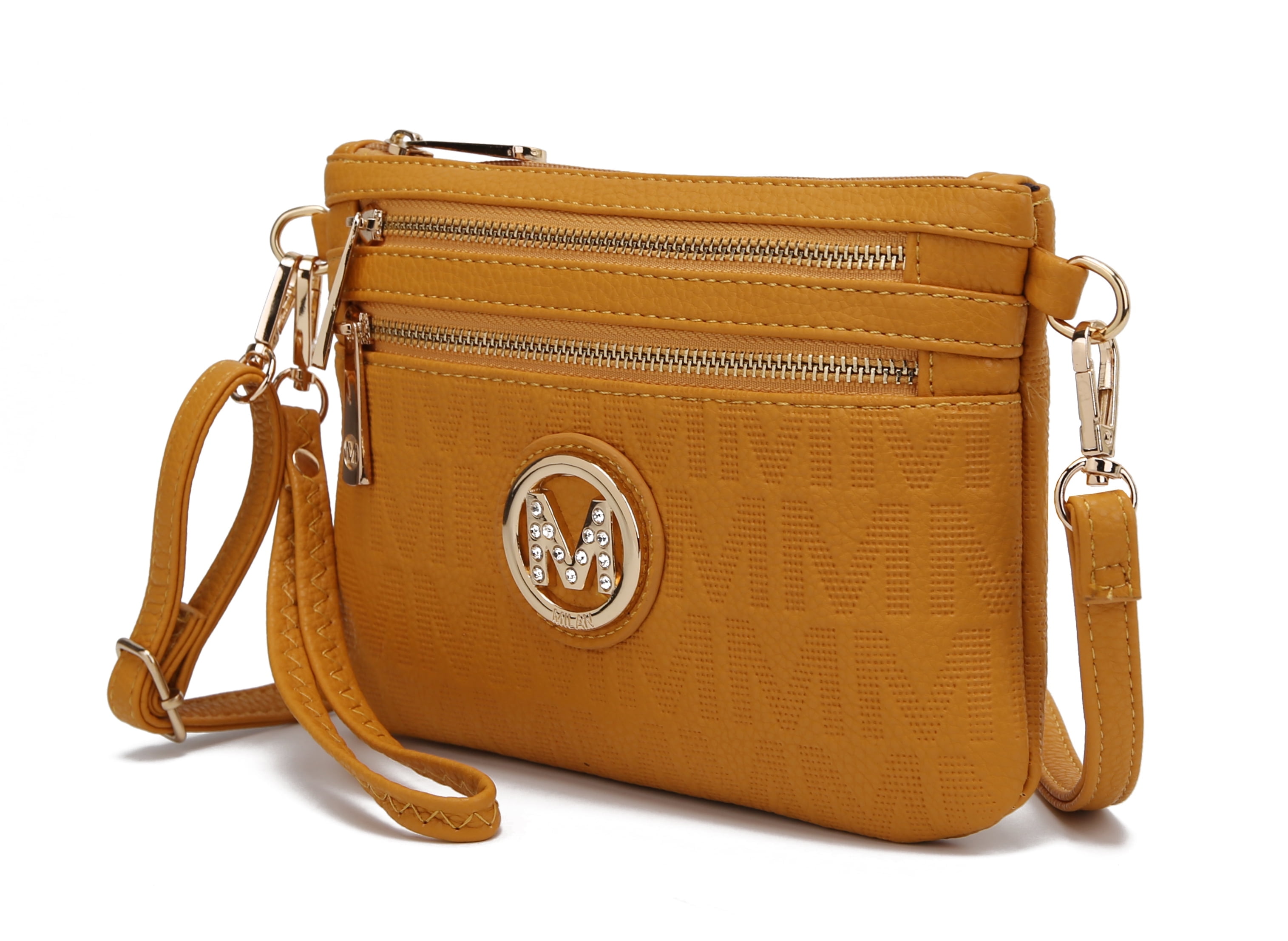 MKF Collection Roonie Signature Women's Crossbody Bag, Vegan Leather Wristlet Purses and Handbag by Mia K - Mustard