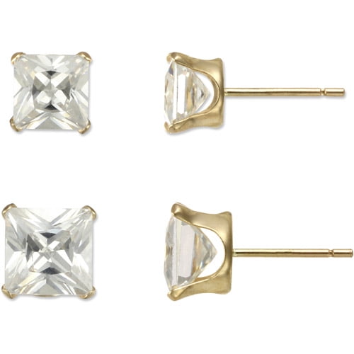 Brilliance Fine Jewelry Square CZ 10kt Yellow Gold Stud Earrings Set